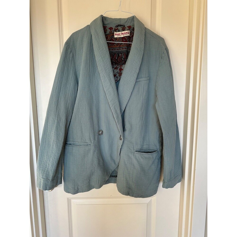 Free People Rowan Blazer Jacket Small Green One Button Textured Long Sleeve